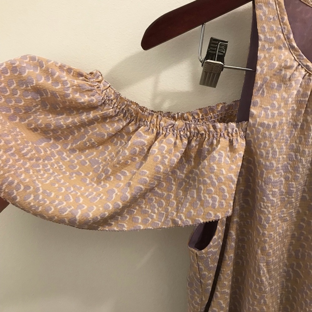Anthropologie Current Air Off Shoulder Dress XS purple tan ruffles - Picture 2 of 9
